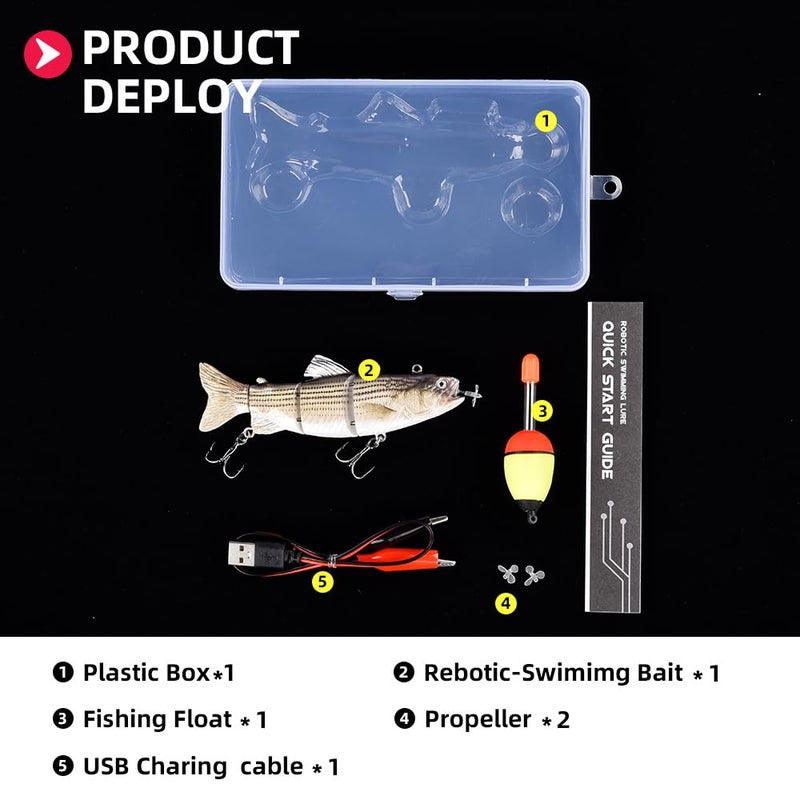 watalure Robotic Swimming Fishing Electric Lures 5.12" USB Rechargeable LED Light Wobbler Multi Jointed Swimbaits Hard Lures Fishing Tackle (Hybrid Striped Shad) - Image 5